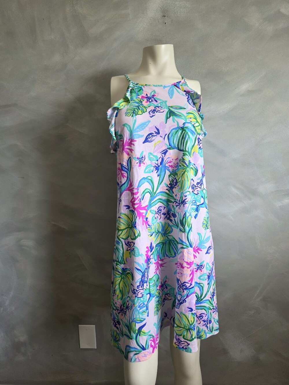 Lilly Pulitzer Billie Ruffle Dress Mermaid In The Shade Sz M Pima Cotton Vibrant